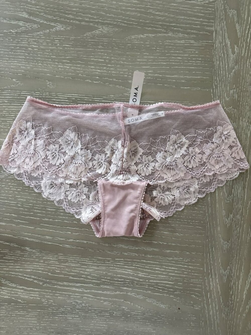 Soma Romantic Lace Hipster Panty Size Medium Pink / Porcelain NWT New